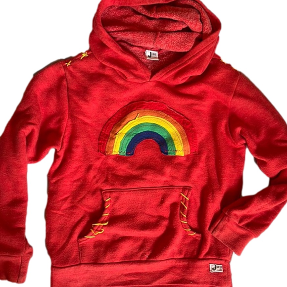 J La La Distressed Red Rainbow Hoodie Sweatshirt - Picture 1 of 9